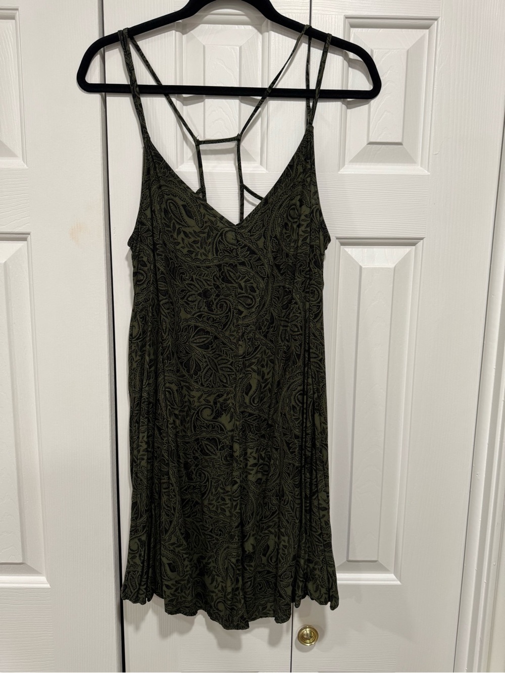 Abercrombie & Fitch Olive Green Paisley Strappy Back Mini Dress Womens Medium